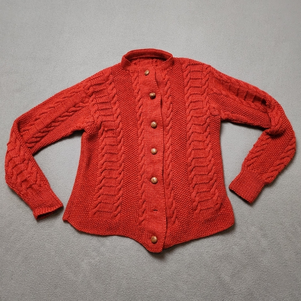 Hand Knit Cable Knit Wool Cardigan Sweater Cardigan Hand Knit Vtg - Picture 7 of 15